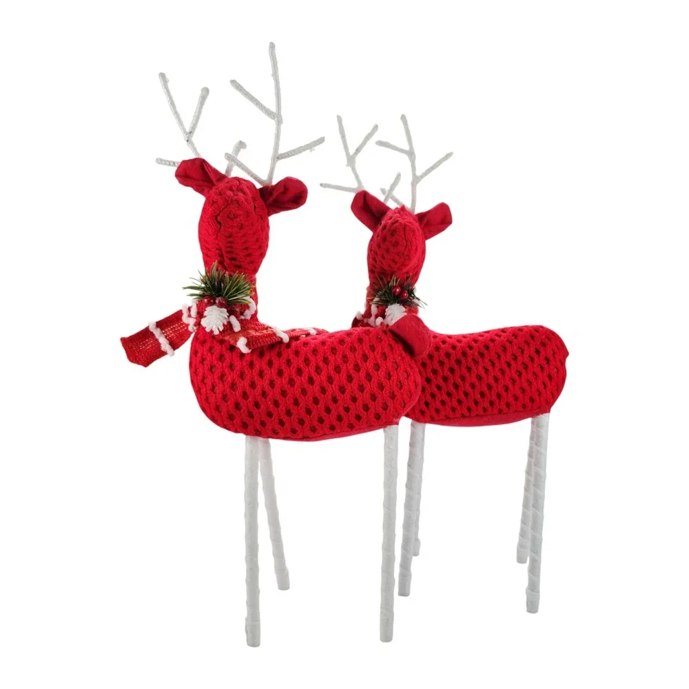 Christmas Holiday Santa's Reindeer, Red Crochet/Scarf, 17 H x 7 L, Set of 2